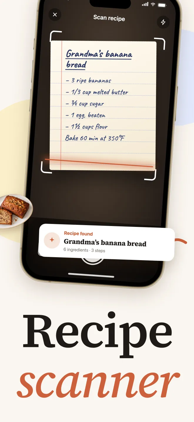 Scanning a handwritten banana bread recipe card with the camera